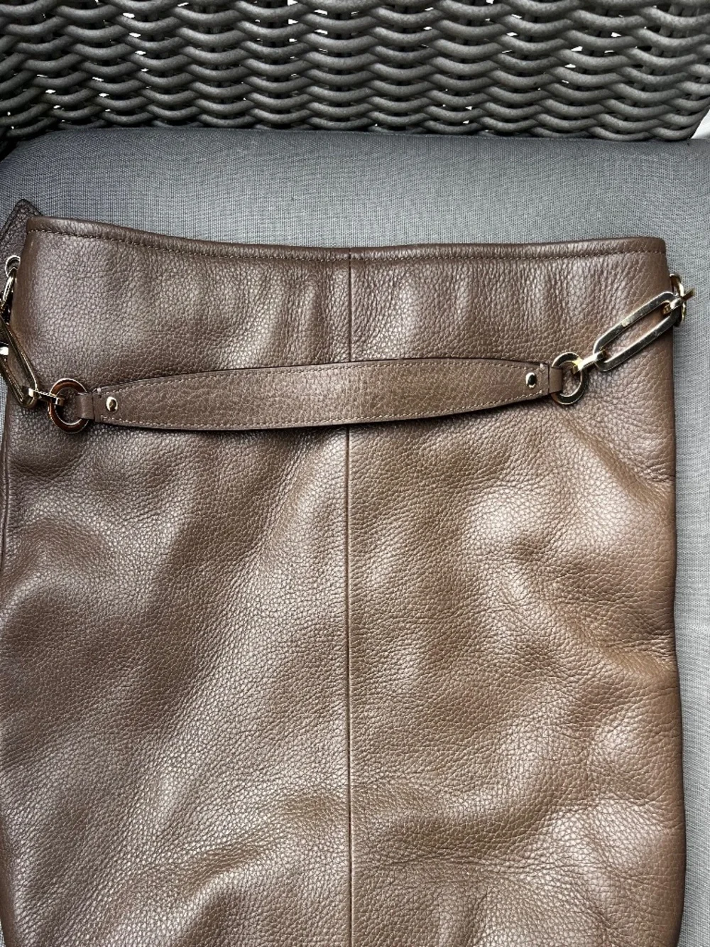 Coach Pebbled Leather Shoulder Madison Hobo Bag in Silt Brown 27858